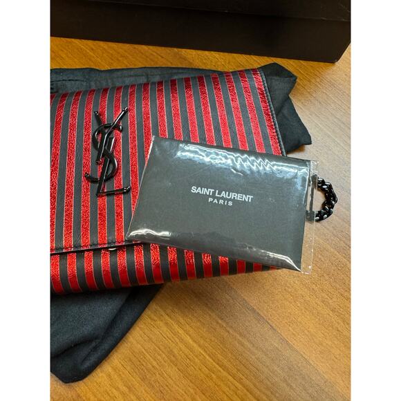 Saint Laurent Metallic Striped Monogram Chain Wallet in Red/Black - Picture 15 of 16